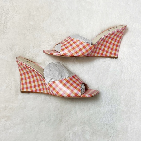 NIB Anthropologie Maeve Pink Gingham Square Toe Mule Sandals Size 8 - Picture 5 of 9